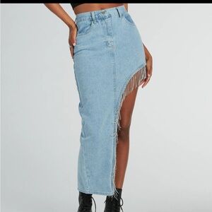 Denim Fringe Asymmetrical Skirt